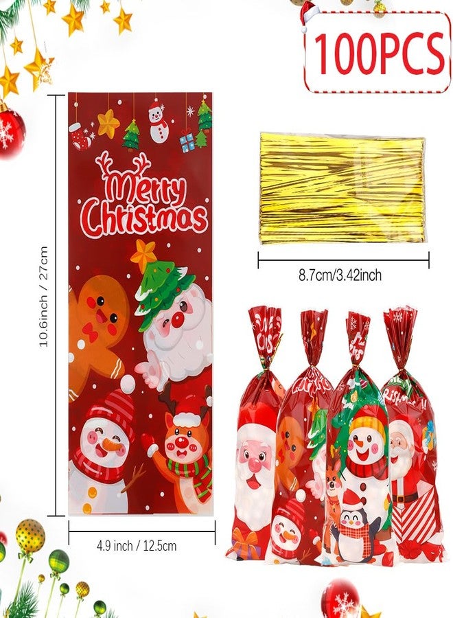 Luktastic Christmas Treat Bags, 100Pcs Christmas Candy Bags, Red Santa Claus Xmas Cellophane Treat Bags with Twist Ties, Cellophane Gift Bag Cookie Bags Goodie Bag for Xmas Holiday Party Favors Supplies - Image 2